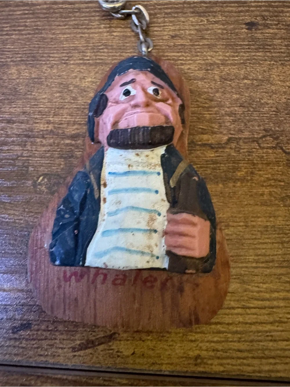 Vintage Wooden Whaler Fisherman Keychains‎ Pair Hand Carved Taiwan Nautical